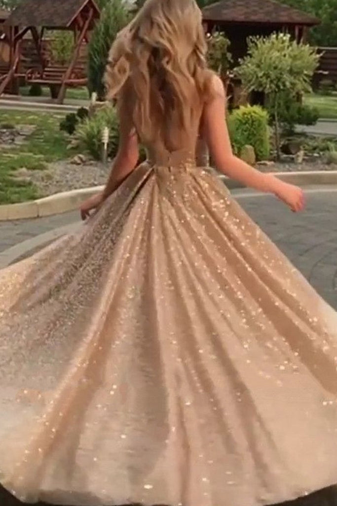Gorgeous Shiny Rose Gold Satin Strapless Ball Gown Prom Dresses.PD0022 –  AlineBridal